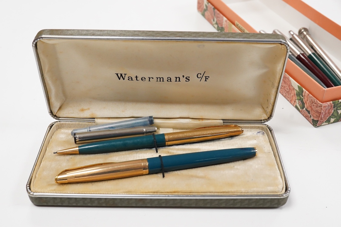 A group of pens, etc. including a Waterman cased set